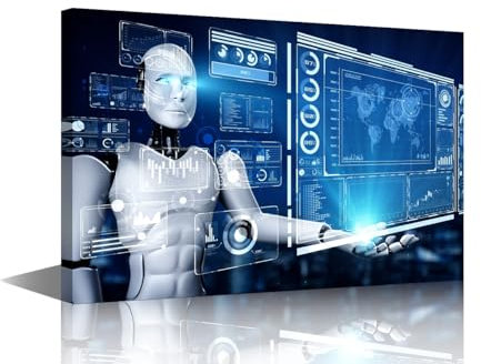 TUMOVO 1 Stück Wandkunst-Dekorationen, künstliche Intelligenz, humanoider Roboter, Handgerät, virtuelles holografisches Bildschirmbild für Zuhause, Büro, Dekoration, AI-Robotik, Dekor-Kunstwerk,