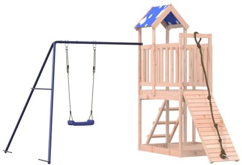 vidaXL Spielturm, Klettergerüst mit Kletterwand Seil Schaukel Leiter, Kinder Kletterturm Spiel-Zubehör für Garten, Holz Spielplatz Spielhaus, Massivholz Douglasie