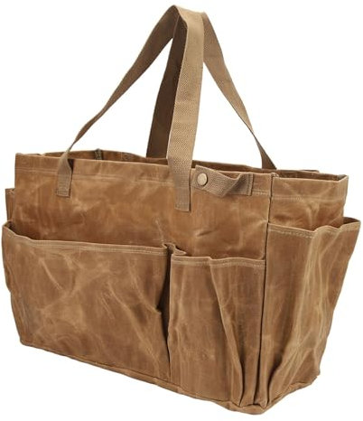 Camp Pot Storage Bag with Pockets, Gardening Tote Organizer Garden Tool Bag Waterproof Wearproof Large Capacity Gardening Tools Storage Tote Organizer Heavy Duty Hand Tool Carrier (Khaki)