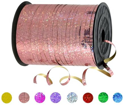Ruban Or Rose Ballon,Ficelle pour Ballon,500 Yard Cadeau Rubans Laser Curling,Fil Ballons Anniversaire pour Décoratif Cadeau Accessoire de Décoration & Bricolage Et Ballon Mariage Anniversaire