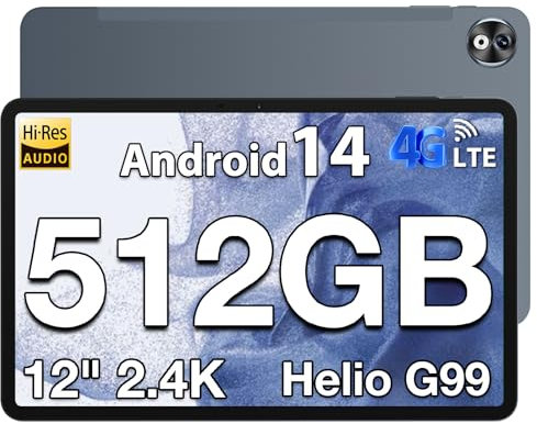 DOOGEE T40 PRO Tablet 12 Zoll, Android 14 Tablet, Helio G99 20GB RAM+512GB ROM(2TB TF) Tablet PC, 2.4K Gaming Tablet, 10800mAh Akku Tablet mit 16MP+8MP 4G Dual SIM/ 5G WiFi/GPS/Widevine L1