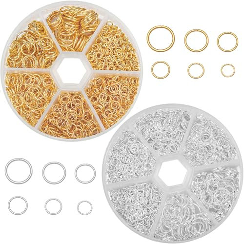2000 Stück Schmuckherstellung Ringe, Sprung Ringe Schmuck Reparatur Ringe Offene Ringe, für Halsketten Armband, Fußkette, Schmuck Basteln DIY 4mm 5mm 6mm 7mm 8mm 10mm (Gold Silber)