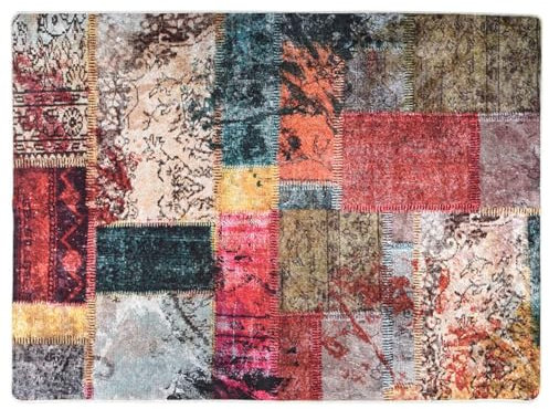 JUDYY Tappeto Lavabile Patchwork 120x180 cm Multicolore Antiscivolo,Tappeto,Tappeto di Zona,Tappeto Salotto Moderno,Tappeti Moderni-337966