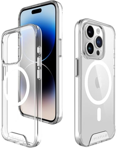 PIXFAB for iPhone 14 Pro Clear Case, Shockproof Hard Back Phone Cover [Compatible with MagSafe] Wireless Charging, [Slim Fit] Military-Grade Protection [Anti-Scratch]