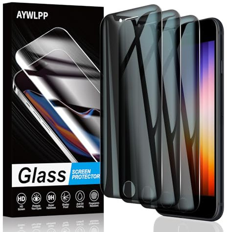 AYWLPP Privacy Screen Protector for iPhone 6/6S/7/8/SE3/SE2020/SE2022 Accessories, Anti-Spy Tempered Glass Film, Ultra Durable 9H Hardness, Anti-Scratch, Bubble-Free, Easy Installation, 3-Pack Each