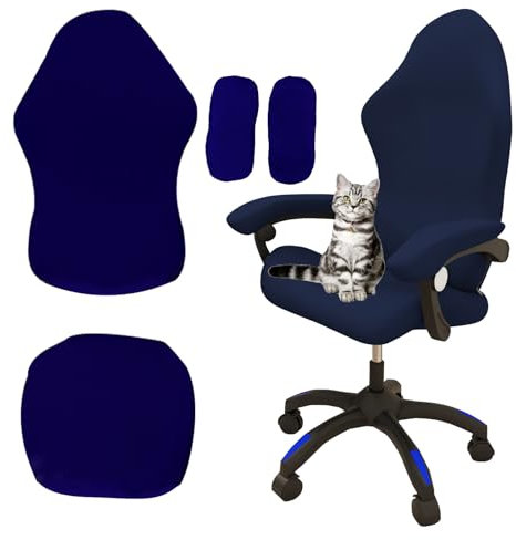 Yixinly Housse Chaise Gaming, 4 Pcs Housse Fauteuil Bureau, Housse Fauteuil Gaming Housse Fauteuil de Bureau Housse de Chaise de Jeu Rétractable, Amovible, Lavable et Antidérapante (Bleu Foncé)