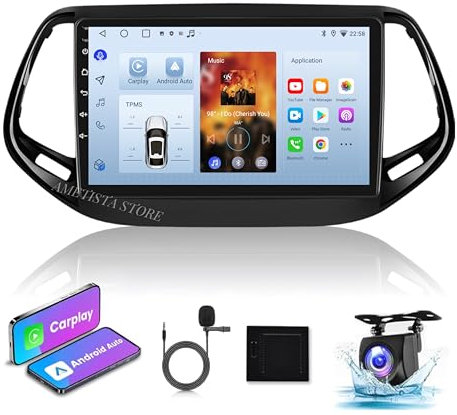Autoradio Car Tablet Android 14 per Jeep Compass 2016-2019 9 Pollici Radio Stereo con Touchscreen Navi-GPS Bluetooth WiFi RDS Comandi al Volante supporta CarPlay Wireless Android Auto (2+64 GIGA)