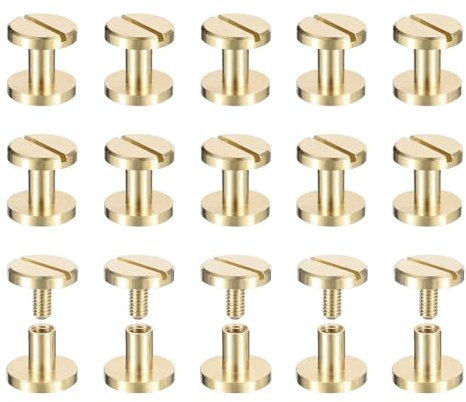 sourcing map 25Pack Brass Chicago Screws, 4x10mm Flat Head Screw Back Binding Post Nail Stud Rivets for DIY Leather Craft Belt Strap, Gold