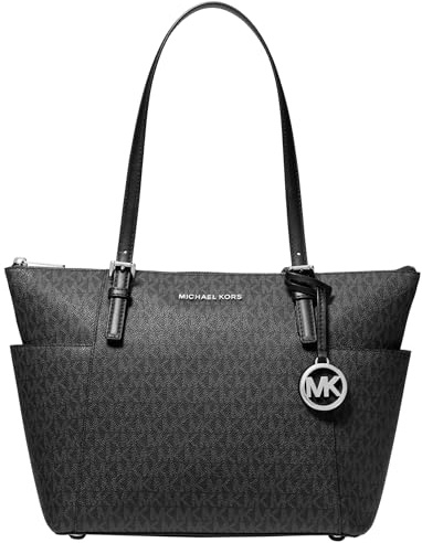 Michael Kors Jet Set Tasche mit Reißverschluss oben, silberfarben/Signatur/Schwarz, Einheitsgröße