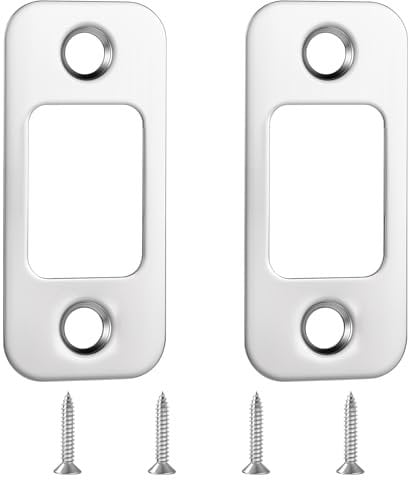 Ymapinc 2 Pack Deadbolt Strike Plate, Adjustable Door Strike Plate, 1 x 2-1/4 Strike Plates for Interior Doors, Round Corner Door Backplate with 4 Screws, Stainless Steel, Steel Color