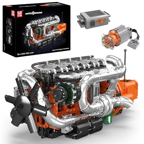 Mould King 10200 Truck Engine Building Blocks Toys Sets, MOC Engine Model with Battery Motor and Gearbox, Collectible Construction Kit Gift for Adults (3070+ Pieces)