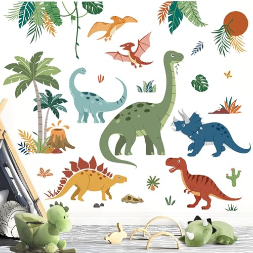 decalmile Wandsticker Dinosaurier Groß Boho Wandtattoo Kinder Dino(XL) | Abziehbare und Aufklebbare Wandaufkleber, DIY Abnehmbare Wandkunst Abziehbilder, Wandfreundlich, Leuchtenden Farben