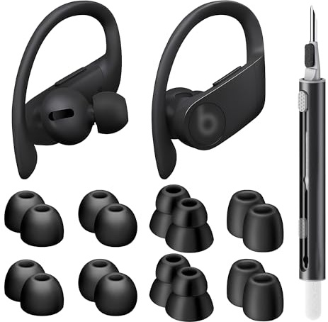 Seltureone 8 Paar Silikontips für Beats Powerbeats Pro/Beats Flex/urBeats Aufsätze Ohreinsätze Tips mit Reinigungsset, Anti Rutsch Soft Silikon-Ohrstöpsel, Ersatz-Ohrspitzen– Schwarz