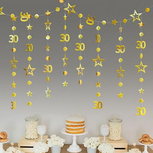 dinghaole 30th Birthday Decorations, Circle Dot Twinkle Star Garland Metallic Hanging Streamer Bunting Banner, for Her Happy Dirty 30 Year Old Birthday Thirty Anniversary Party Supplies