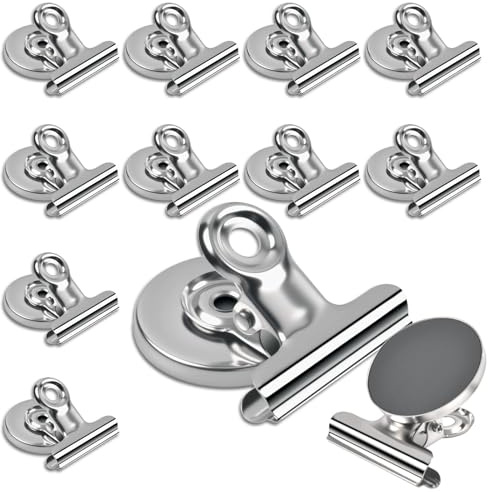 MIN CI 12 Pack Strong Neodymium Magnet Clips - Durable & Sturdy Magnetic Clips for Whiteboard, Office, and Kitchen Use, Strong Fridge Magnets for Photos, Calendars, Keys