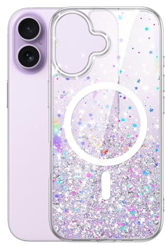 JETech Glitter Case for iPhone 17 6.3-Inch Compatible with MagSafe, Clear Cute Bling Sparkle for Women and Girls, Shiny Shockproof Magnetic Sparkly Phone Cover (Purple)