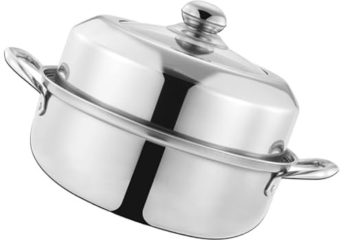 Doppelstöckiger Dampfgarer aus Edelstahl 28cm Silber