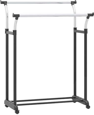 GIANTEX Portant a Vetements Double Tringle, Porte-vetements Portable avec Hauteur Réglable et Roulettes, Portant en Métal Robuste avec Roulettes pour Chambre, Buanderie, Vestiaire
