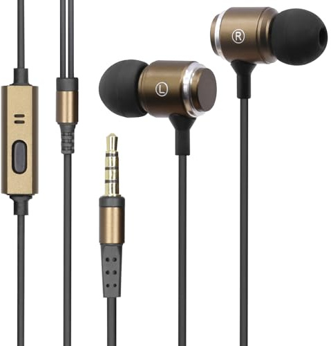 YUEBAITU Auriculares con cable largo para TV, longitud extra larga para computadora (6.5 pies, marrón con micrófono)