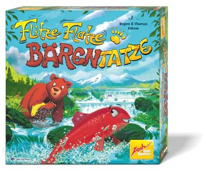 Zoch Flitze Flatze Bärentatze - Familienspiel mit wandelbarem Fluss-Spielplan, taktisches Kartenspiel, Bär Babbel blockiert Lachse, Denkspiel, Kinder ab 6 Jahren