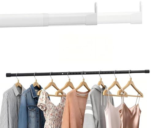 Kleiderstange für Schrank, Ausziehbare Stange für Kleiderschrank aus Metall, Ovale Stange Kleiderschrank mit 2 Halterungen, Ideal für Kleiderschrank, Garderobe und Waschküche (Weiß, 43-101 cm)