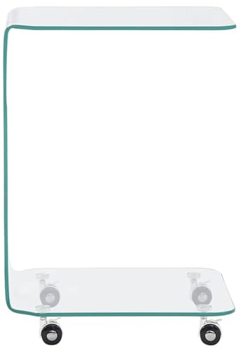 HOMELEN Mesa de centro de cristal con ruedas de cristal templado transparente de 45 x 40 x 63 cm para salón, mesa de café, mesas y mesas de café