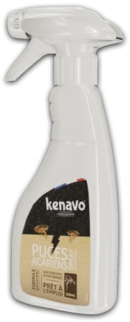 Spray Anti-Puces et Acariens 500mL KENAVO | Spray neutraliseur prêt à l’emploi | Élimine puces, acariens et larves | Action physique sans insecticide | Usage intérieur et zones infestées