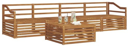 vidaXL Outdoor-Sofagarnitur 5 pcs Natur Massivholz Akazie, Gartenlounge, modernes Outdoor-Sofa, Sitzmöbel für die Terrasse, langlebige Komfort-Einheit