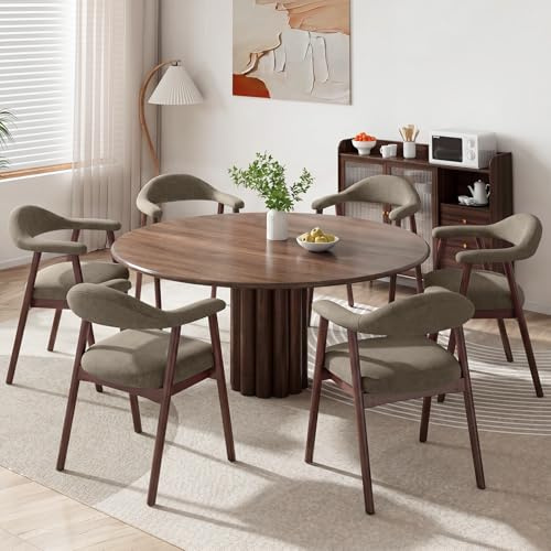 MALOL 6er Set Stoffsessel Esszimmerstühle, gepolsterte Esszimmerstühle mit gebogener Rückenlehne und Holzbeinen, Mid-Century-Modern Küchenstühle für Küche und Esszimmer, Kamel