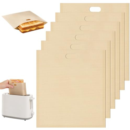 6 Pièces Sac à toast Réutilisable,17 * 19cm Grille Pain Sacs en Teflon | Sachets Toast Antiadhésif Blanc,Résistance à Haute Température,Lavable,pour Croque/Sandwich/Muffins Anglais/Fromage