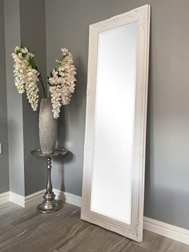 DOWNTON INTERIORS UK Tall White Dressing Wall Mirror with Bevelled Glass - 142 cm x 47 cm