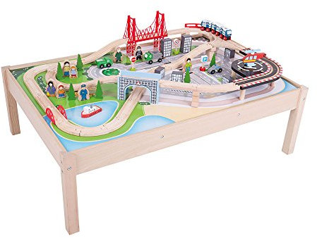 Bigjigs Rail Wooden City Train Set and Table - 59 Play Pieces