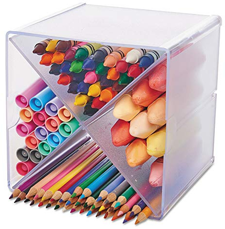 Deflecto Stackable Cube Organizers Cross Divider, Desk and Craft Organizer, Clear, Removable Dividers, 6W x 6H x 6D (350201CR)