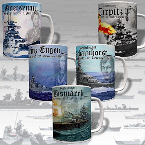 Schlachtschiff Set Bismarck Tirpitz Scharnhorst Gneisenau Marine - Tasse #16982