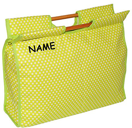 alles-meine.de GmbH Strickkorb/Nähtasche/Wolltasche - groß - Punkte grün - weiß - incl. Name - mit Holzgriff - Nähzeug und Strickzeugtasche Utensilo für Näh- und Strickpr..