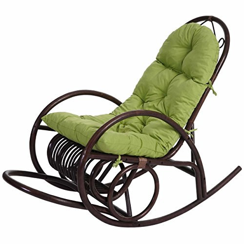 Mendler Schaukelstuhl HWC-C40, Schwingsessel Rattansessel, braun - Auflage grün
