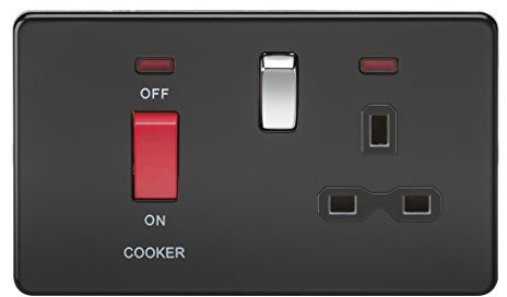 Knightsbridge SFR8333NMB Screwless 45A Dp 13A Switched Socket W/Neons-Matt Black W/Chrome Rocker