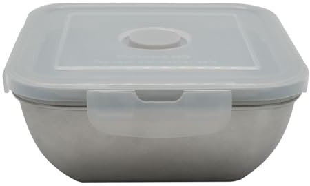 Fackelmann 684086 Boite de Conservation Alimentaire hermétique en INOX Micro-ondable 600ml, Lunchbox avec Valve à Vapeur et Couvercle en Plastique, Plastique, Acier Inoxydable, 14x14x6cm