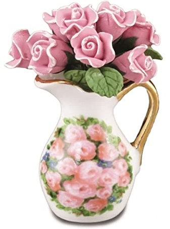 Reutter Porzellan - 001.359/5 - Elegante, Glänzend, Geblümt, Pink Rosen-Vase mit Rosen, Rund, Porzellan, Blumen, VASE, Zuhause & Küche