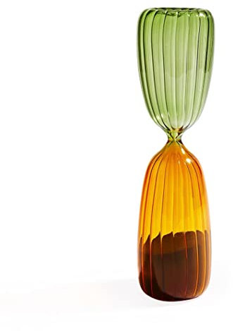 Ichendorf Milano Collezione Times Clessidra in Vetro borosilicato Fatto a Mano, Verde e Ambra