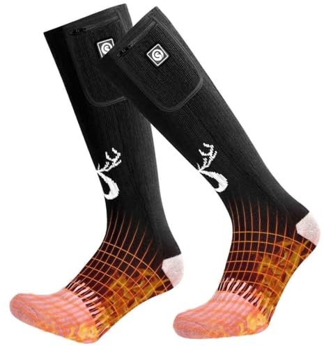 SNOW DEER Beheizte Socken Herren Damen, 7.4V 2200mAh Elektrische Wiederaufladbarem Batterie Socken, Wärmende Winter-Baumwollsocken Fußwärmer für Skifahren Jagen Angeln Radfahren Camping (S, Schwarz)