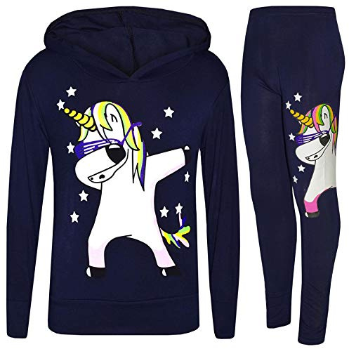 A2Z 4 Kids Girls Unicorn Hoodie Leggings Lounge Outfit Rainbow Stripe 7-13 | Long Sleeve Drawstring Elasticated Waist Stretch Two Piece Activewear