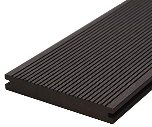 HORI® WPC Terrassendielen Komplettset Massiv | | Splitterfrei & witterungsbeständig | Inkl. Unterkonstruktion & Befestigungsset | Fläche: g) 16 m² I 2200 mm Dielenlänge I Grau