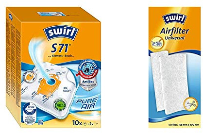 Swirl S 71 MicroPor Plus Staubsaugerbeutel für Siemens, Bosch Staubsauger, Anti-Allergen-Filte, 10 Stück inkl. 2 Filter + Airfilter Universal (Zuschneidbarer Filter für saubere Staubsaugerabluft)