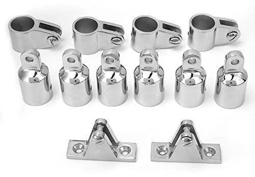 ViaGasaFamido 12Pcs Bimini de 3 Arcos con Bisagra Superior Y Montaje En Riel para Barco - Tapa de Cubierta Superior, Accesorios de Acero Inoxidable, Kit de Herrajes con Mandíbula Deslizante
