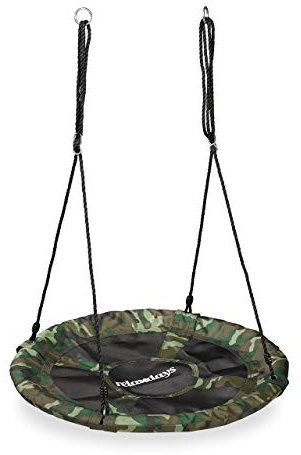 Relaxdays Nestschaukel Camouflage, Tellerschaukel für Kinder & Erwachsene, 100 kg, Kinderschaukel, 90 cm Ø, dunkelgrün