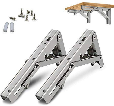 QWEASDF 2 Piezas Soporte para Estante Plegable, Escuadra Abatible Escuadra Plegable de Acero Inoxidable, Triangular para Colgar en la Pared, Carga Máxima 150kg Decoración del Hogar,Plata,400mm/16 in