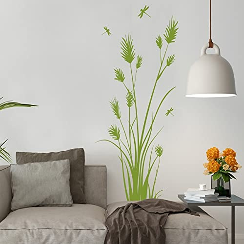tjapalo® v163 Wandtattoo Schilf Strauch Dekoration Wohnzimmer Pflanzen und Gräser Wandaufkleber Deko Wand, Farbe: Olive, Größe: H120XB48cm