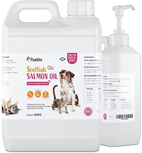 Pawbits 5 Litre Scottish Salmon Oil For Cats,Dogs & Pets - Natural Omega 3+6+9, Healthy Coat & Immune System UK Made Suitable For Horses and Ferrets.