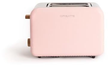 CREATE/TOAST RETRO/Toaster Pastellrosa / 6 Leistungsstufen, Krümelschublade, Thermostat, Auftauen, Aufwärmen, 2 breite Scheibenschlitze, 850W